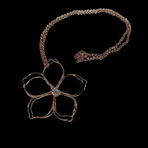 Stephan & Co. Rose Gold Chain & 3D Metal Wire Flower w/ Rhinestone Center Accent